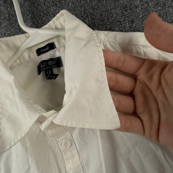Armani Jeans 2XL Fitted White Button Up Shirt Long Sleeve Cotton Blend Stretch * - Picture 10 of 16